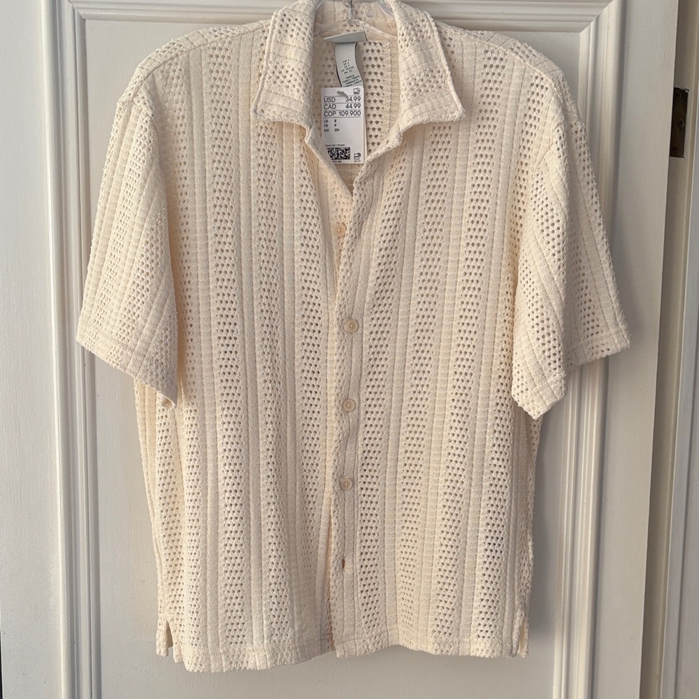 Men's Cream Short Sleeve Knit Shirt